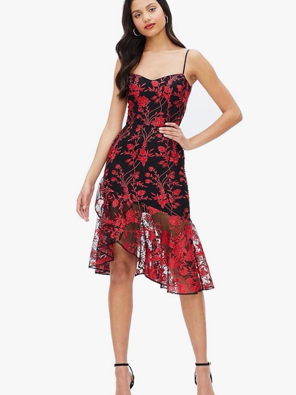 WORN ONCE. Beautiful Dress the Population Black/Red Floral Dress - Size L
